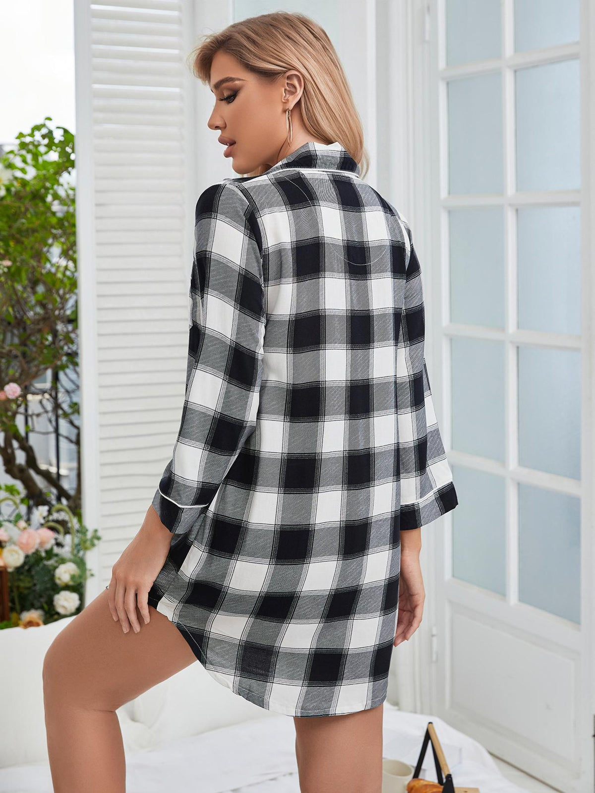 Plaid Lapel Collar Shirt Dress-Teresa&#39;s Fashionista LLC