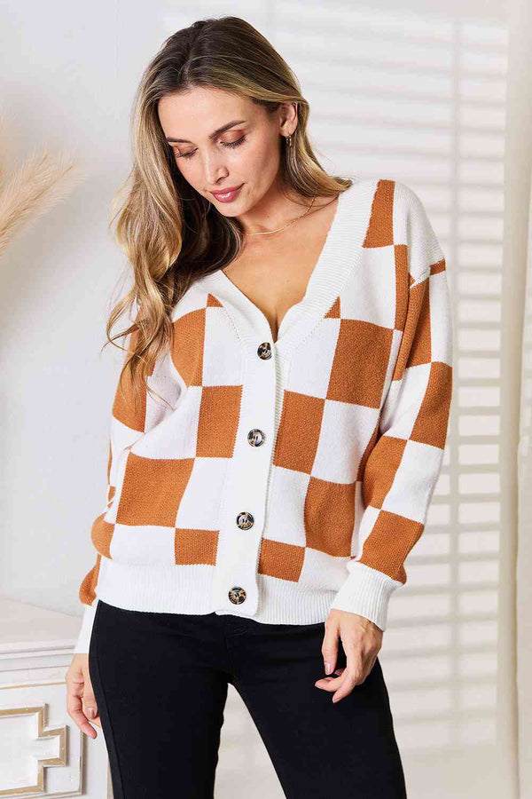 Double Take Button-Up V-Neck Dropped Shoulder Cardigan-Teresa's Fashionista LLC