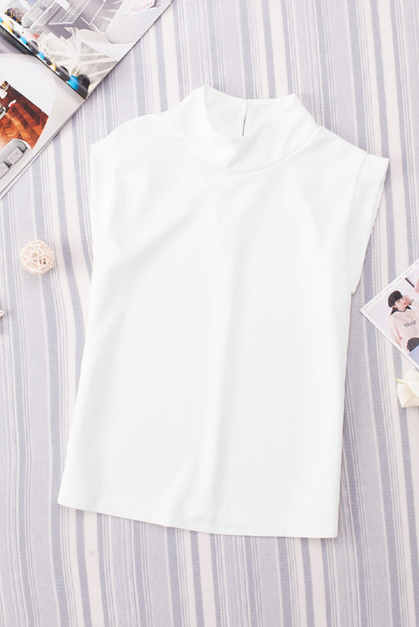 Mock Neck Cap Sleeve Blouse-Teresa's Fashionista LLC