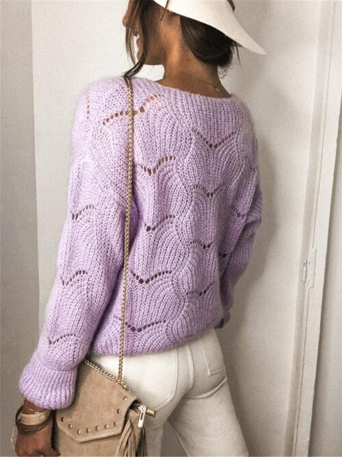 Openwork Button Up Long Sleeve Cardigan-Teresa's Fashionista LLC