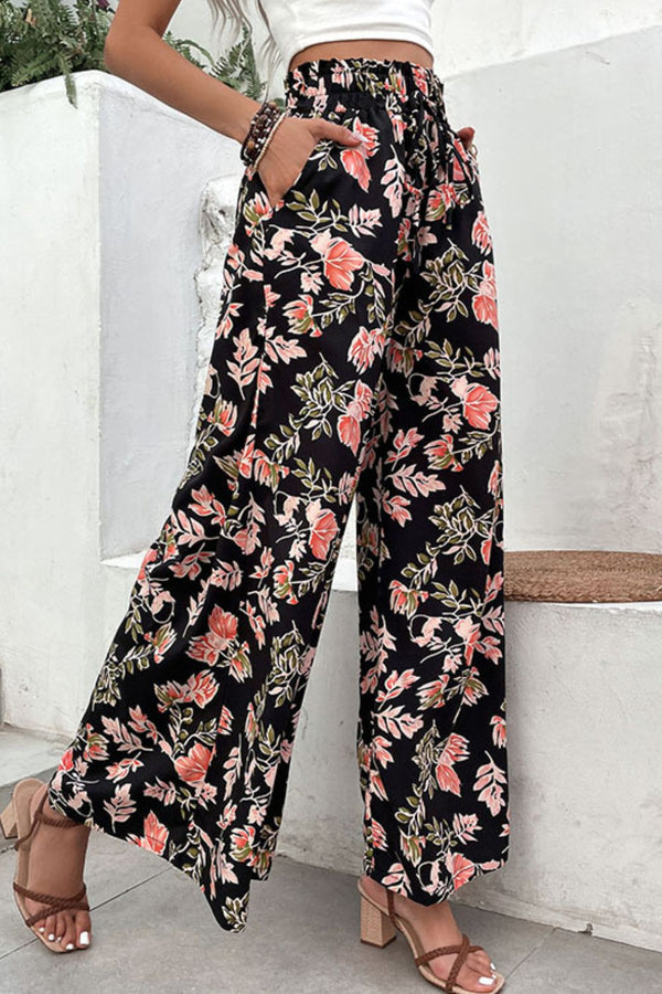 Floral Pull-On Wide Leg Pants-Teresa's Fashionista LLC