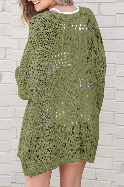 Openwork Open Front Long Sleeve Cardigan-Teresa's Fashionista LLC