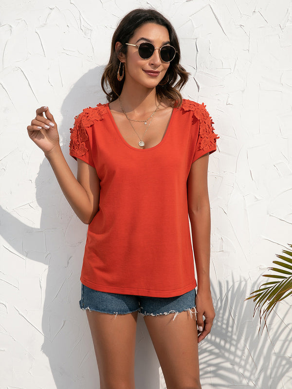 Spliced Lace Cold-Shoulder Blouse-Teresa's Fashionista LLC