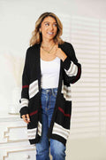 Double Take Striped Rib-Knit Drop Shoulder Open Front Cardigan-Teresa's Fashionista LLC