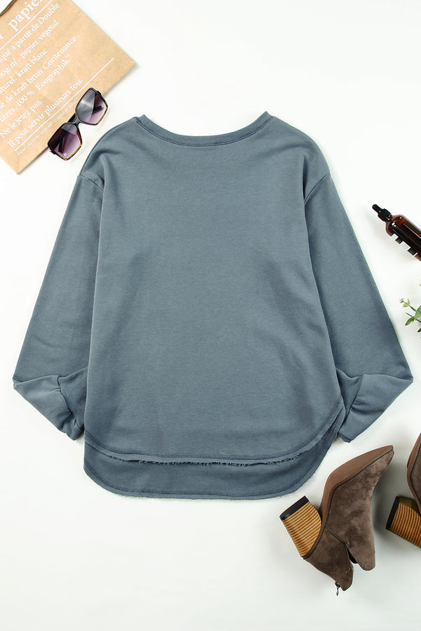 Side Slit Drop Shoulder Sweatshirt-Teresa's Fashionista LLC