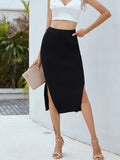 Ribbed Side Slit Midi Skirt-Teresa's Fashionista LLC