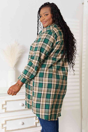 Double Take Plaid Collared Neck Long Sleeve Shirt-Teresa's Fashionista LLC