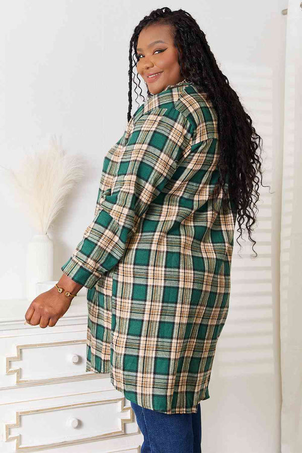 Double Take Plaid Collared Neck Long Sleeve Shirt-Teresa's Fashionista LLC