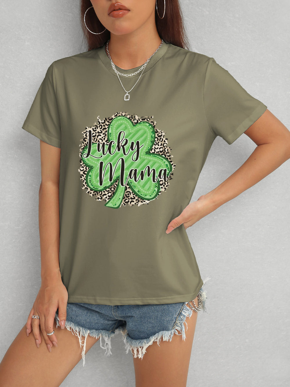 LUCKY MAMA Round Neck T-Shirt-Teresa's Fashionista LLC