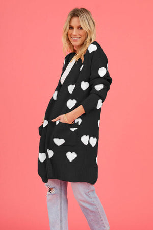 Heart Graphic Open Front Cardigan with Pockets-Teresa's Fashionista LLC