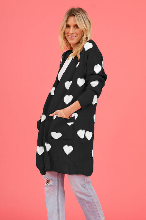 Heart Graphic Open Front Cardigan with Pockets-Teresa's Fashionista LLC