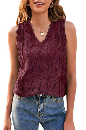 Lace V-Neck Tank-Teresa's Fashionista LLC