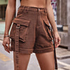 High Waist Denim Cargo Shorts-Teresa's Fashionista LLC