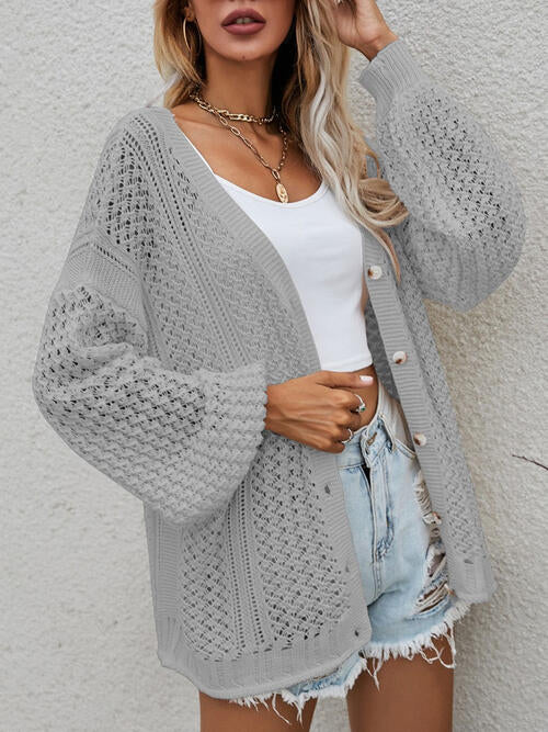 Openwork Button Front Cardigan-Teresa's Fashionista LLC