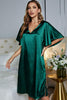 Satin Flutter Sleeve Side Slit V-Neck Night Dress-Teresa's Fashionista LLC