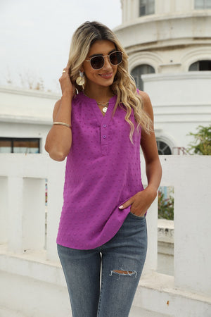 Swiss Dot Notched Neck Tank-Teresa's Fashionista LLC
