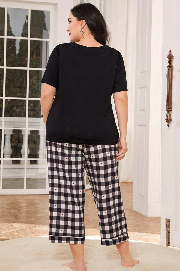 V-Neck Tee and Plaid Cropped Pants Lounge Set-Teresa's Fashionista LLC