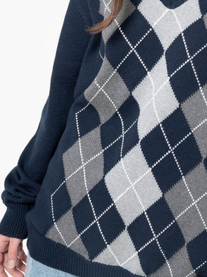 Geometric V-Neck Long Sleeve Sweater-Teresa's Fashionista LLC