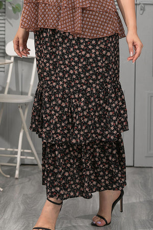 Plus Size Ditsy Floral Layered Maxi Skirt-Teresa's Fashionista LLC