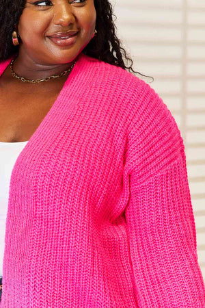 Woven Right Rib-Knit Open Front Drop Shoulder Cardigan-Teresa's Fashionista LLC