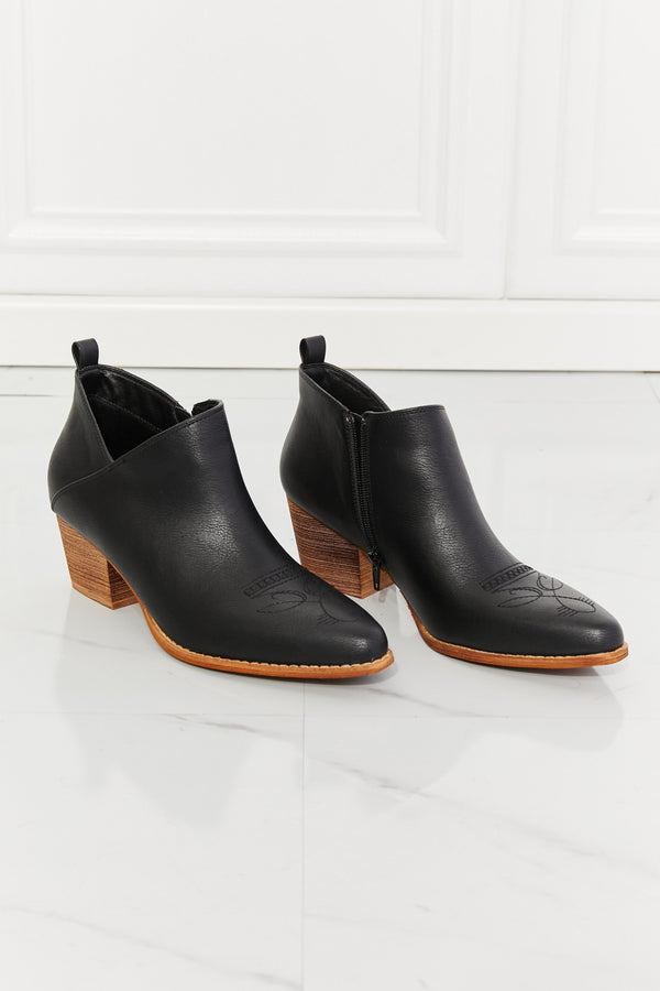 MMShoes Trust Yourself Embroidered Crossover Cowboy Bootie in Black-Teresa's Fashionista LLC