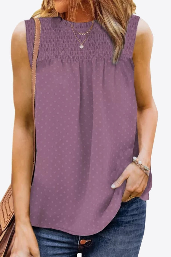 Smocked Tie Back Frill Trim Tank-Teresa's Fashionista LLC