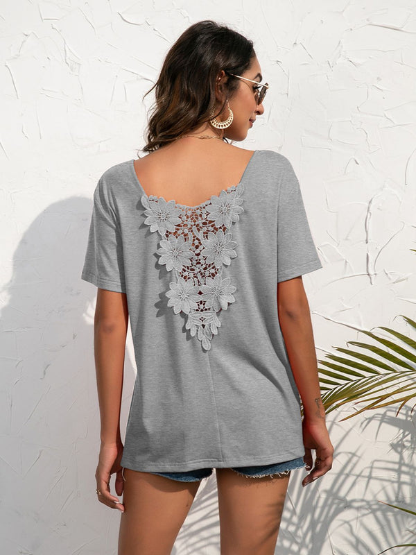 Lace Trim Short Sleeve Top-Teresa's Fashionista LLC
