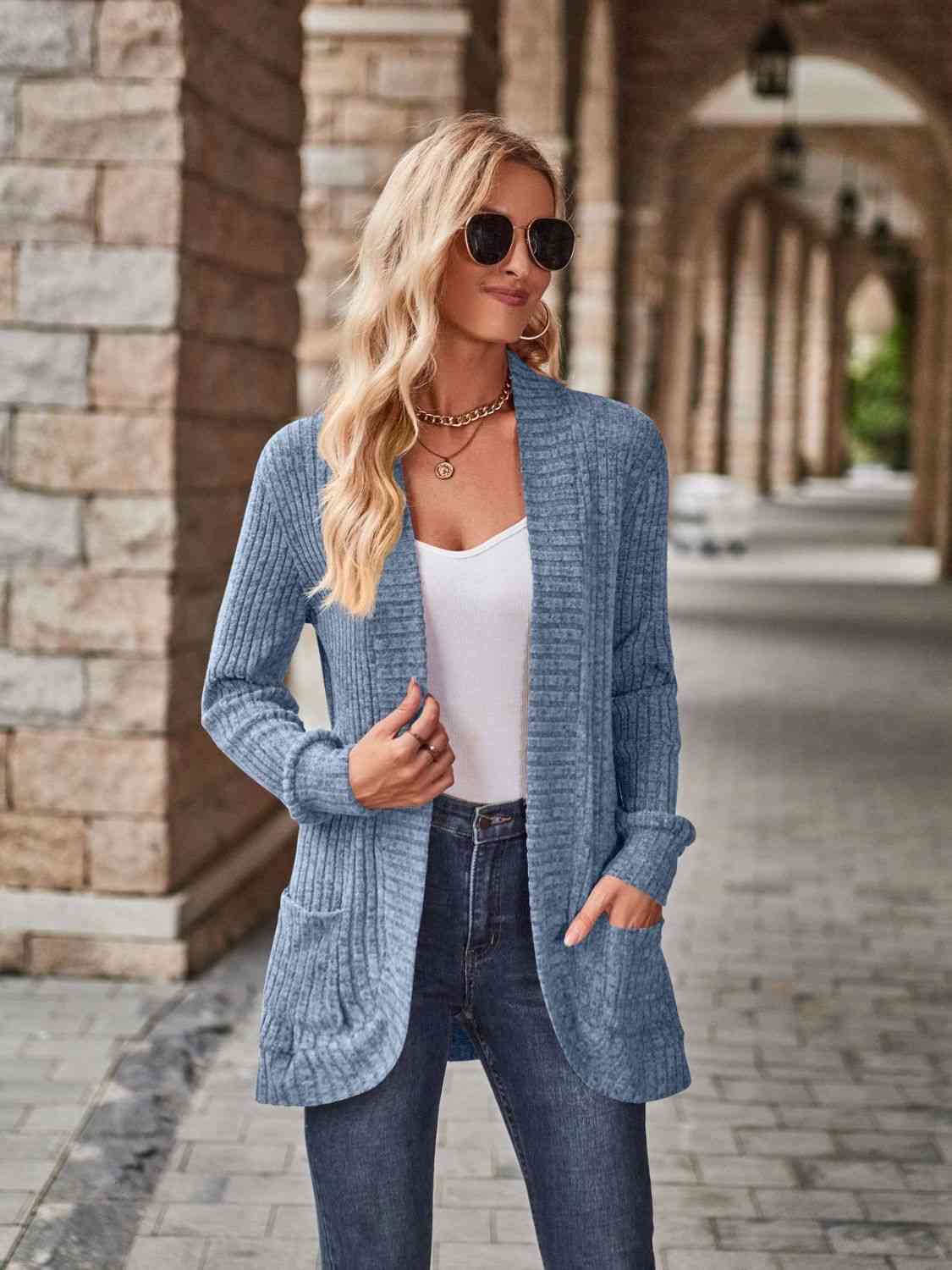 Open Front Cardigan with Pockets-Teresa&#39;s Fashionista LLC