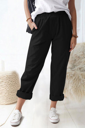 Paperbag Waist Pull-On Pants with Pockets-Teresa's Fashionista LLC