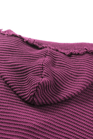 Horizontal Ribbing Fringe Trim Hooded Sweater-Teresa's Fashionista LLC