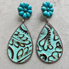 Turquoise Flower Teardrop Earrings-Teresa's Fashionista LLC