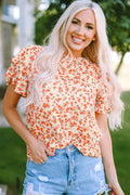 Floral Round Neck Flutter Sleeve Blouse-Teresa's Fashionista LLC