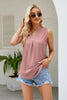 Notched Neck Curved Hem Eyelet Tank-Teresa's Fashionista LLC
