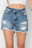 RISEN Stepped Waist Frayed Denim Shorts-Teresa's Fashionista LLC