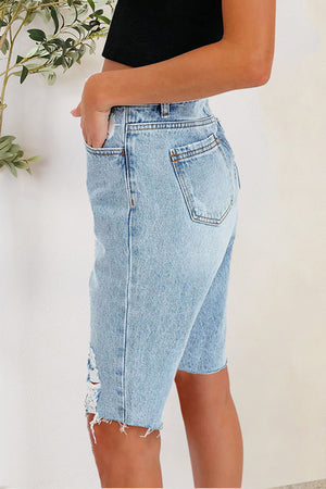 Distressed Pocketed Denim Shorts-Teresa's Fashionista LLC