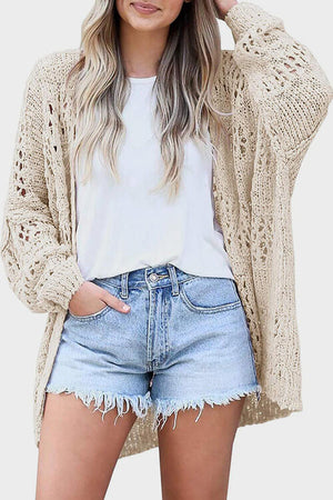 Openwork Open Front Long Sleeve Cardigan-Teresa's Fashionista LLC