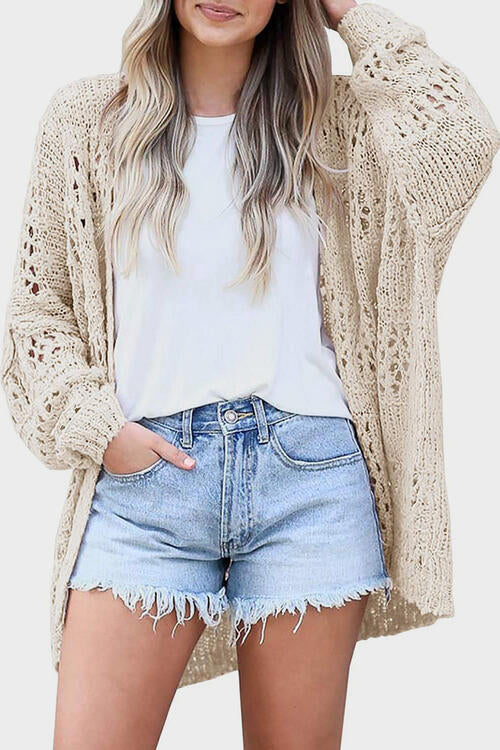 Openwork Open Front Long Sleeve Cardigan-Teresa's Fashionista LLC