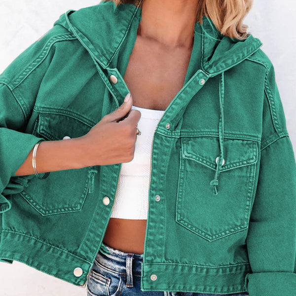 Hooded Dropped Shoulder Denim Jacket-Teresa's Fashionista LLC