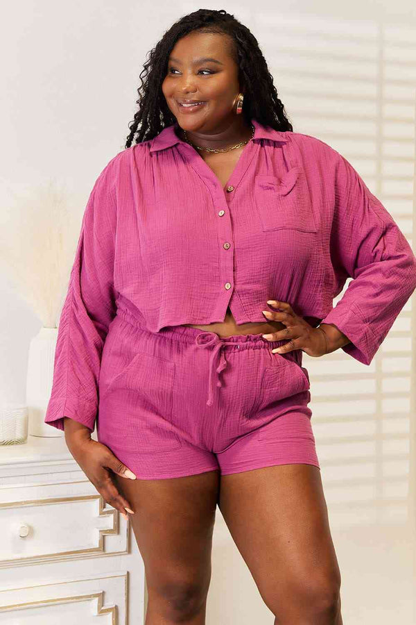 Basic Bae Buttoned Long Sleeve Top and Shorts Set-Teresa's Fashionista LLC
