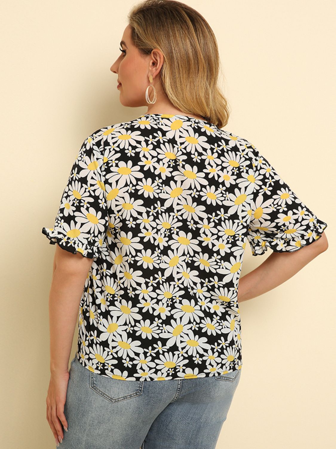 Plus Size Floral Round Neck Tie Hem Blouse-Teresa&#39;s Fashionista LLC
