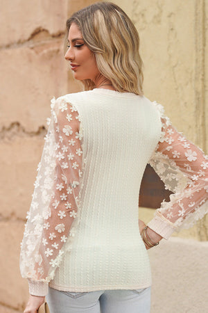 Textured Applique Long Sleeve Blouse-Teresa's Fashionista LLC