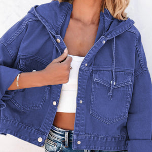 Hooded Dropped Shoulder Denim Jacket-Teresa's Fashionista LLC