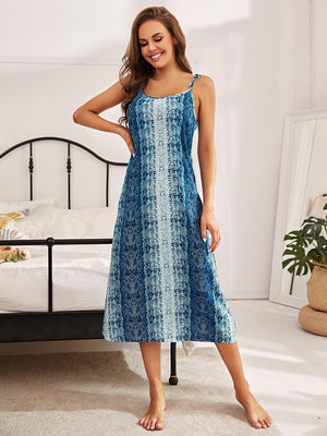 Printed Tie Shoulder Midi Night Dress-Teresa's Fashionista LLC