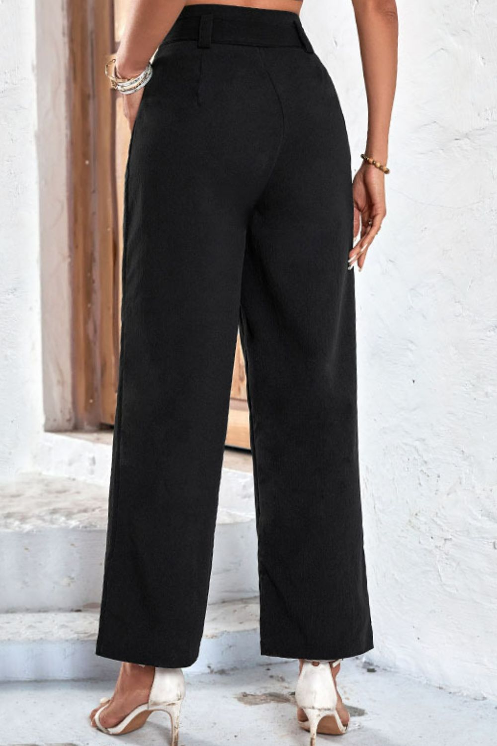 Belted High-Rise Wide Leg Pants-Teresa's Fashionista LLC
