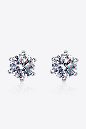 1 Carat Moissanite Rhodium-Plated Stud Earrings-Teresa's Fashionista LLC