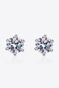 1 Carat Moissanite Rhodium-Plated Stud Earrings-Teresa's Fashionista LLC