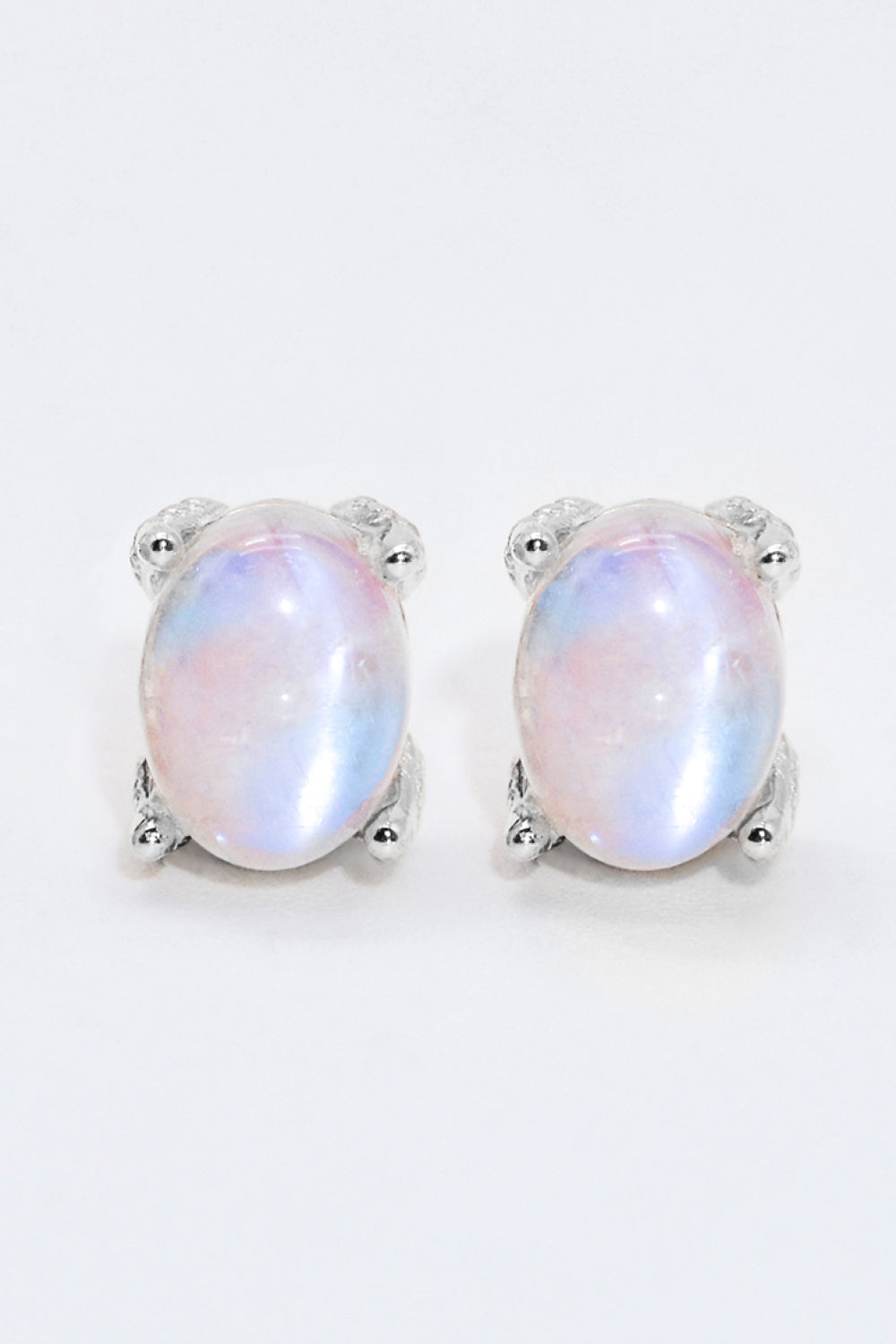 Natural Moonstone 4-Prong Stud Earrings-Teresa&#39;s Fashionista LLC