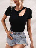 Cutout Round Neck Short Sleeve Knit Top-Teresa's Fashionista LLC