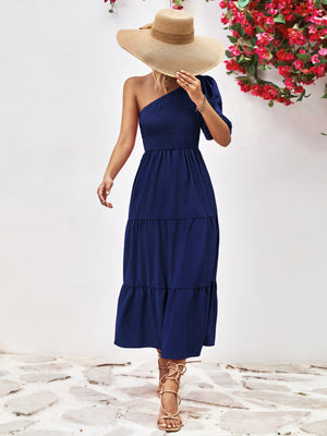 Smocked One-Shoulder Midi Dress-Teresa's Fashionista LLC