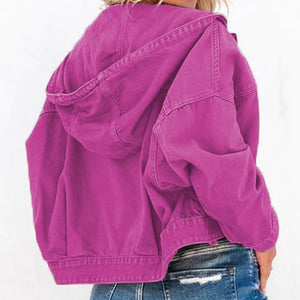 Hooded Dropped Shoulder Denim Jacket-Teresa's Fashionista LLC